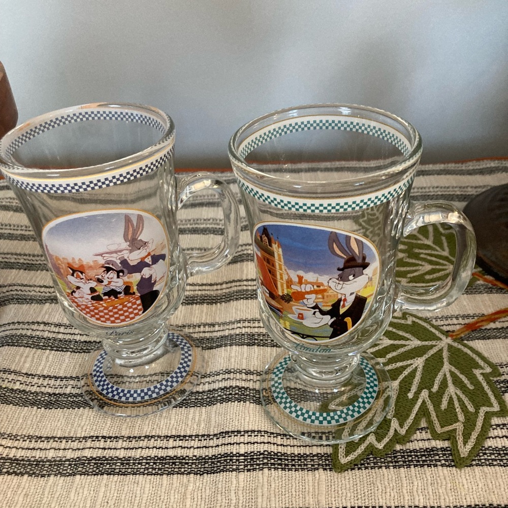 Warner Bros. Cartoon Glass Mugs - Clear with Blue and Black Accents